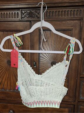 Crochet Knit Bralette with Multicolor Straps